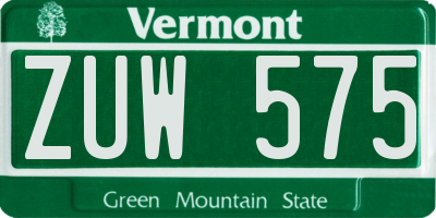 VT license plate ZUW575