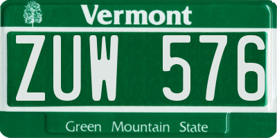 VT license plate ZUW576