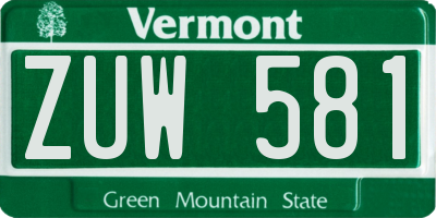 VT license plate ZUW581