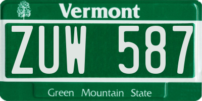 VT license plate ZUW587