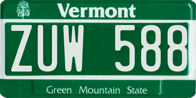VT license plate ZUW588