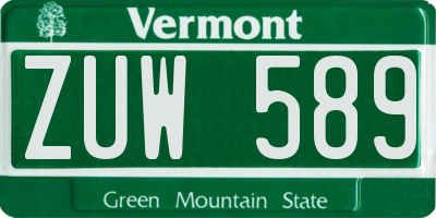 VT license plate ZUW589