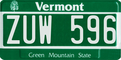VT license plate ZUW596