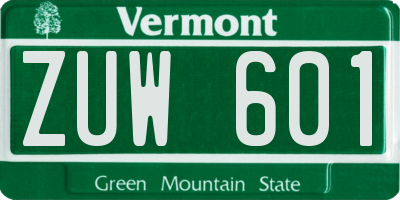 VT license plate ZUW601