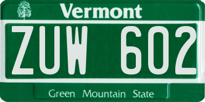 VT license plate ZUW602