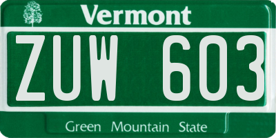 VT license plate ZUW603