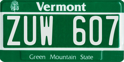 VT license plate ZUW607