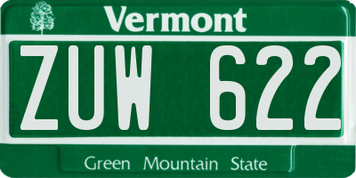 VT license plate ZUW622