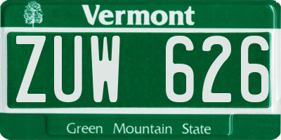 VT license plate ZUW626