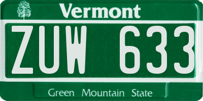 VT license plate ZUW633