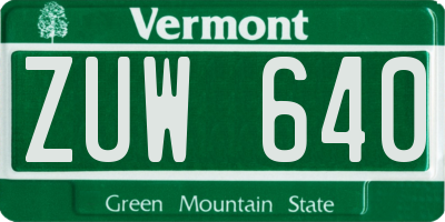 VT license plate ZUW640