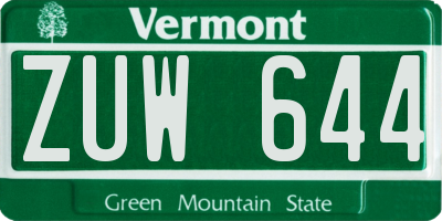VT license plate ZUW644