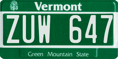 VT license plate ZUW647