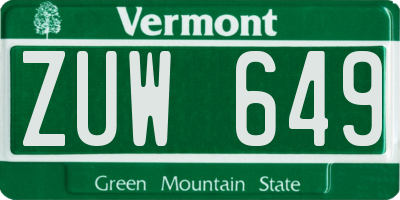 VT license plate ZUW649