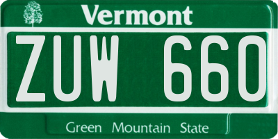 VT license plate ZUW660