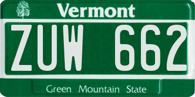 VT license plate ZUW662