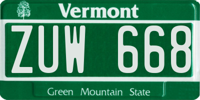 VT license plate ZUW668