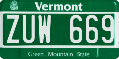 VT license plate ZUW669