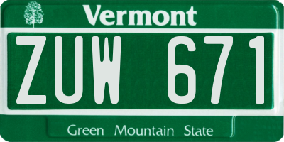 VT license plate ZUW671