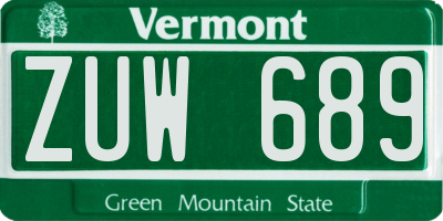 VT license plate ZUW689