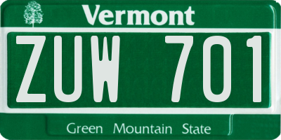 VT license plate ZUW701