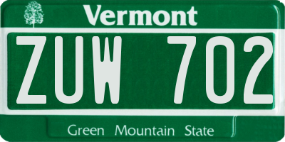 VT license plate ZUW702