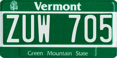 VT license plate ZUW705