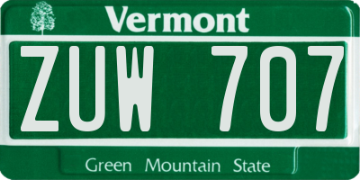 VT license plate ZUW707