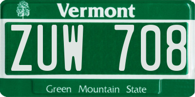 VT license plate ZUW708