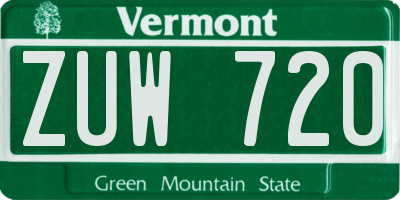 VT license plate ZUW720
