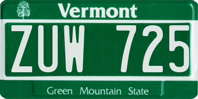 VT license plate ZUW725