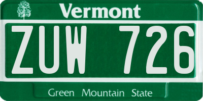 VT license plate ZUW726