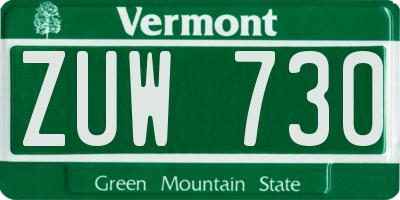 VT license plate ZUW730
