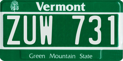 VT license plate ZUW731