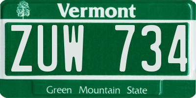 VT license plate ZUW734