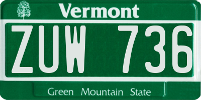 VT license plate ZUW736