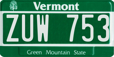 VT license plate ZUW753