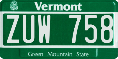 VT license plate ZUW758