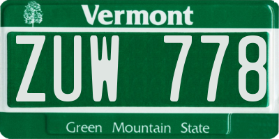VT license plate ZUW778