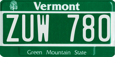 VT license plate ZUW780
