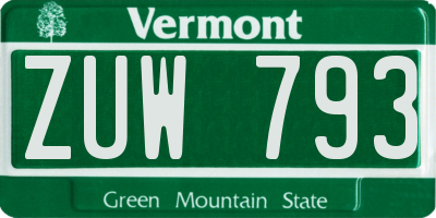 VT license plate ZUW793