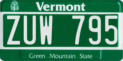 VT license plate ZUW795