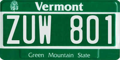 VT license plate ZUW801