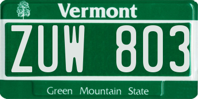 VT license plate ZUW803