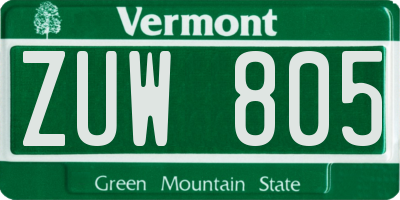 VT license plate ZUW805