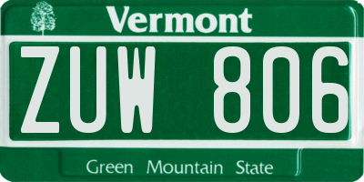 VT license plate ZUW806