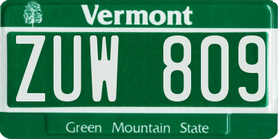 VT license plate ZUW809
