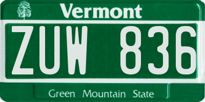 VT license plate ZUW836