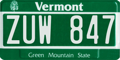 VT license plate ZUW847