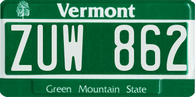VT license plate ZUW862